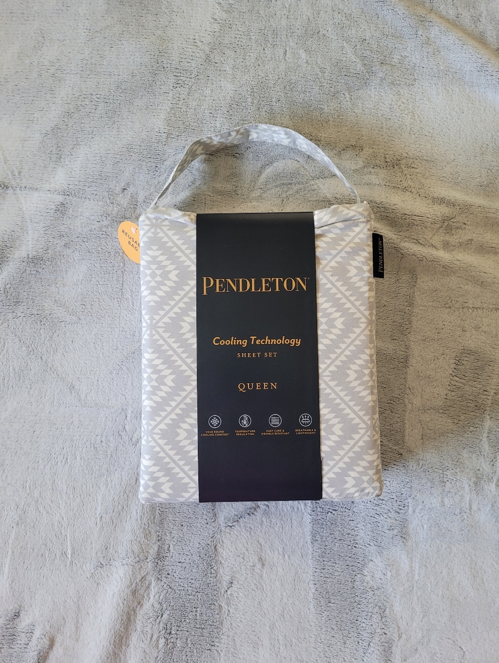 Pendleton Queen Sheet Set Southwestern Aztec Cooling Technology Gray & White NEW